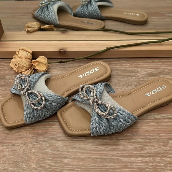 Ocean Views Embellished Slip On Sandals - Blue - Picture 3 of 5